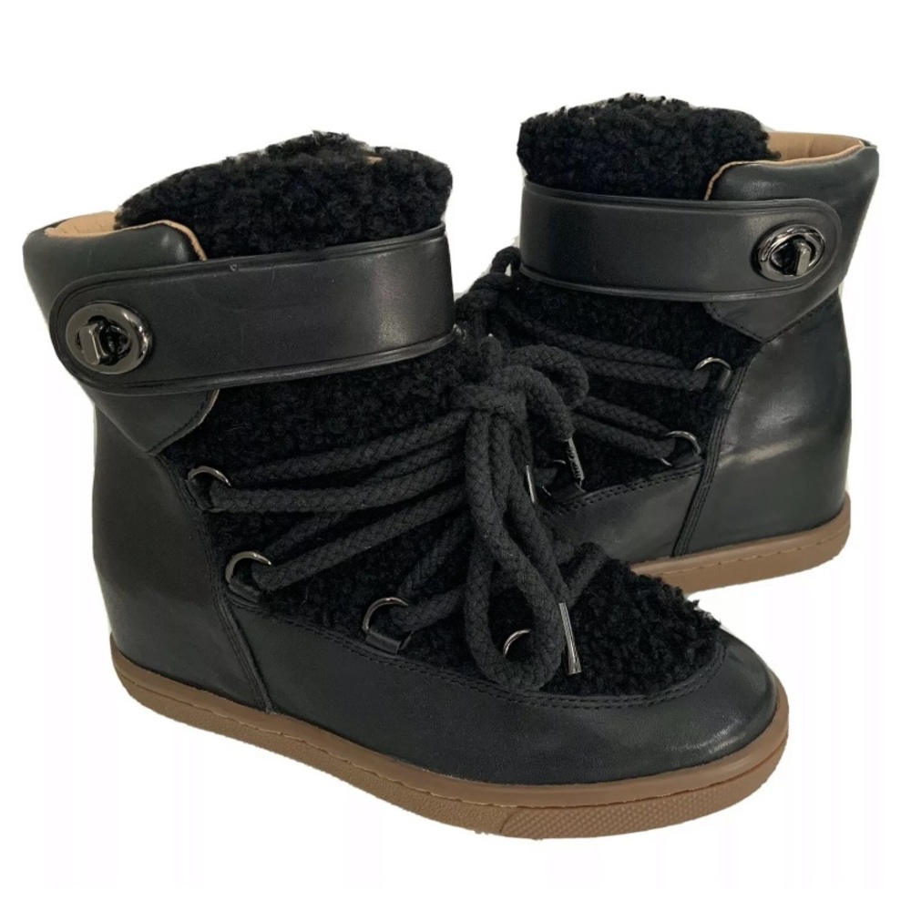 NEW Coach Monroe Shearling Hidden Wedge Booties